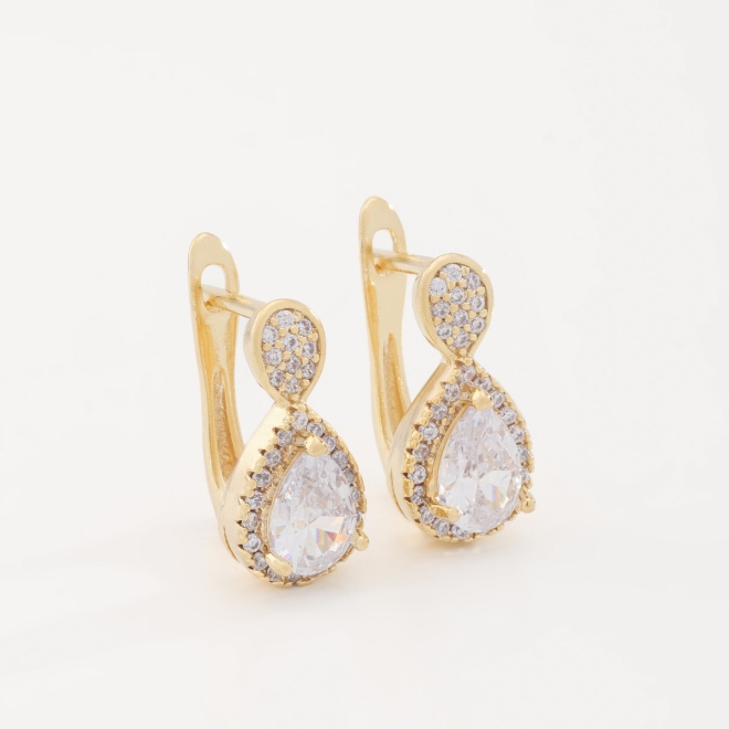AC-0101 BRINCO BANHADO A OURO 18K  DE GOTA COM DETALHES  EM ZIRCÔNIAS