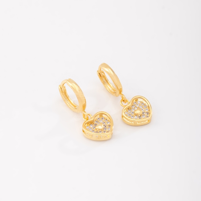 AC-0406  ARGOLA E PINGENTE DE CORAÇÃO EM ZIRCONIA