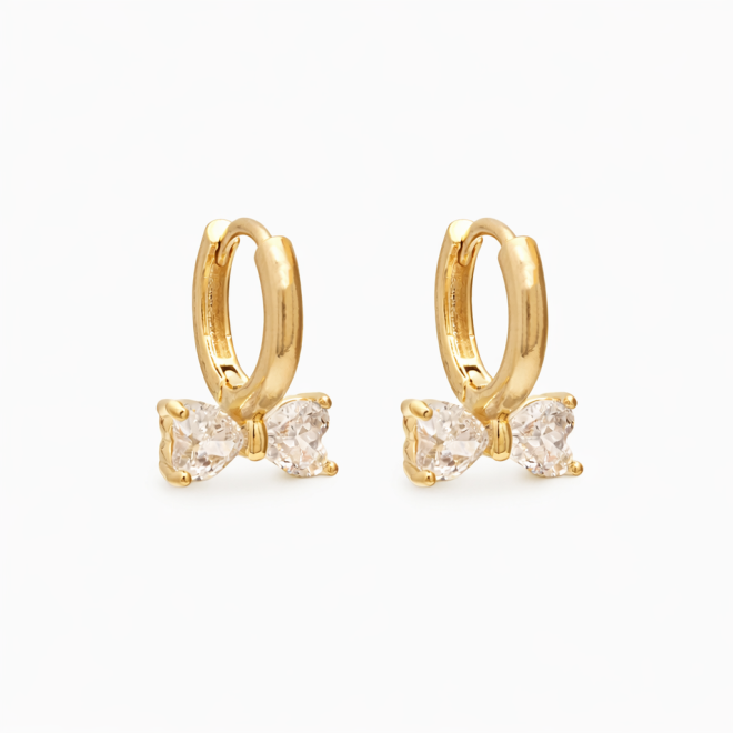 AC-0478 BRINCO BANHADO A OURO 18K EM FORMATO DE ARGOLA COM LAÇO EM ZIRCÔNIAS