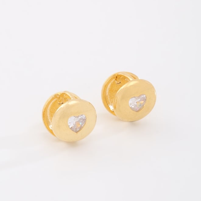 AC-0567 BRINCO BANHADO A OURO 18K COM DESIGN REDONDO E DETALHE CENTRAL  CORA&Ccedil;&Atilde;O EM ZIRC&Ocirc;NIA