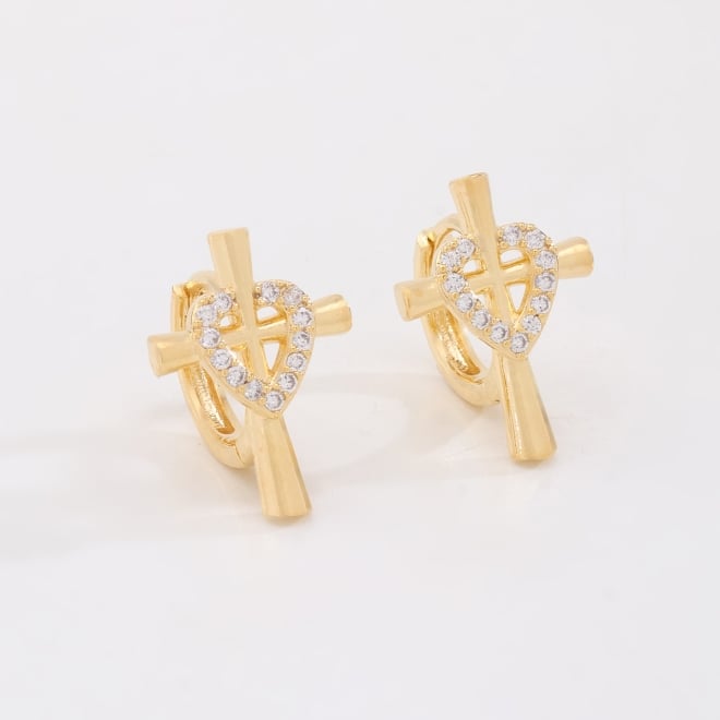 AC-0568 - ARGOLA DE CLICK COM CRUZ E CORAÇÃO TRABALHADA EM ZIRCONIA