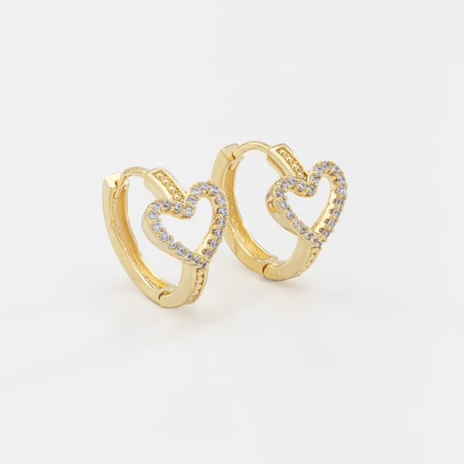 AC-0743 BRINCO BANHADO A OURO 18K DE ARGOLA COM CORAÇÃO CRAVEJADO EM ZIRCONIA