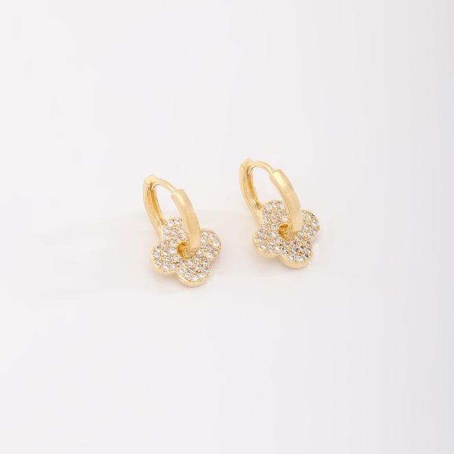 AC-0855  ARGOLA COM PINGENTE DE FLOR  EM ZIRCÔNIAS