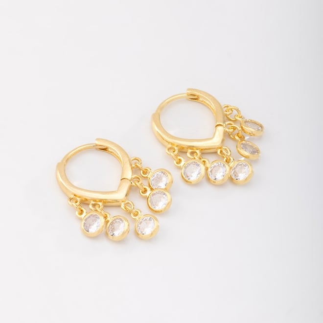 AC-0873 BRINCO ARGOLINHA BANHADO A OURO 18K COM DESIGN MODERNO E PINGENTES