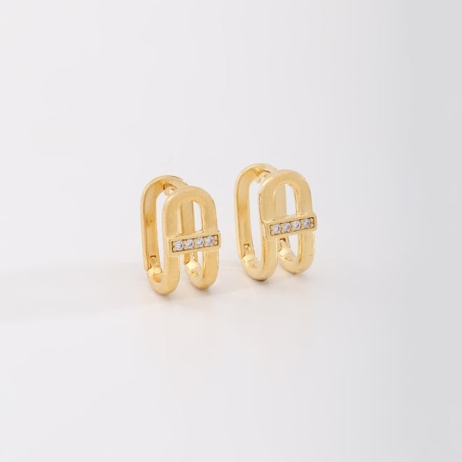 AC-0983 BRINCO BANHADO A OURO 18K DE ARGOLA COM DESIGN GEOMÉTRICO E DETALHES EM ZIRCÔNIAS