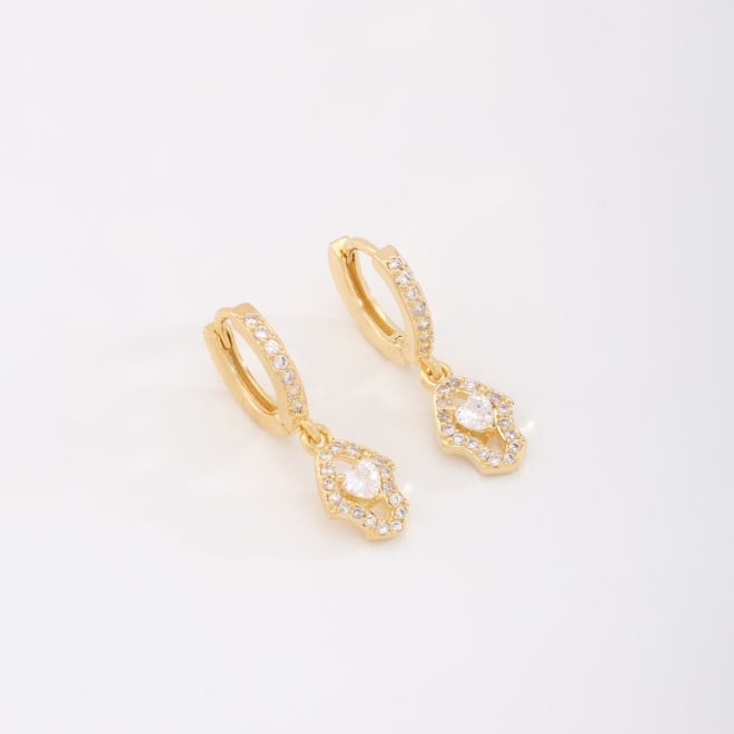 AC-1016 BRINCO BANHADO A OURO 18K MODELO CLICK COM ARGOLA  EM ZIRCÔNIAS