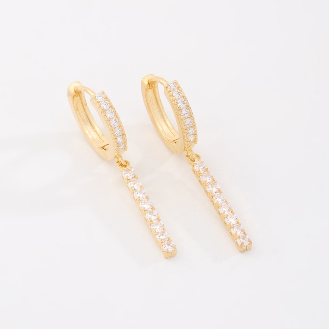 AC-1059 ARGOLA BANHADO A OURO 18K COM DETALHES EM ZIRCÔNIAS E PINGENTE RETO