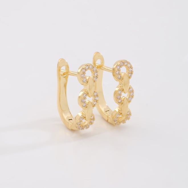 AC-1065 BRINCO BANHADO A OURO 18K DE ARGOLA COM ELOS ENTRELAÇADOS CRAVEJADOS EM ZIRCÔNIAS