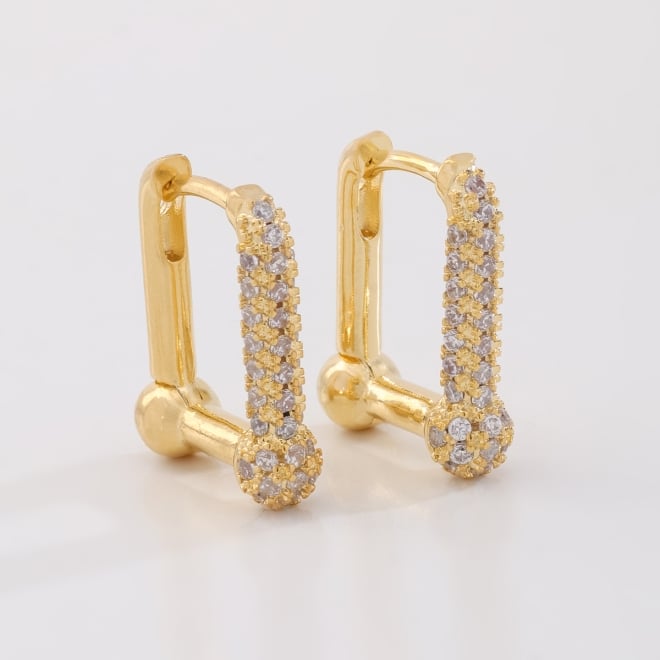 AC-1092 BRINCO ARGOLA BANHADO A OURO 18K COM FILEIRA FRONTAL CRAVEJADA