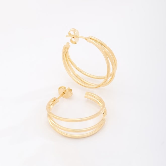 AGL-00009 BRINCO BANHADO A OURO 18K EM FORMATO DE ARGOLA COM DESIGN TRIPLO