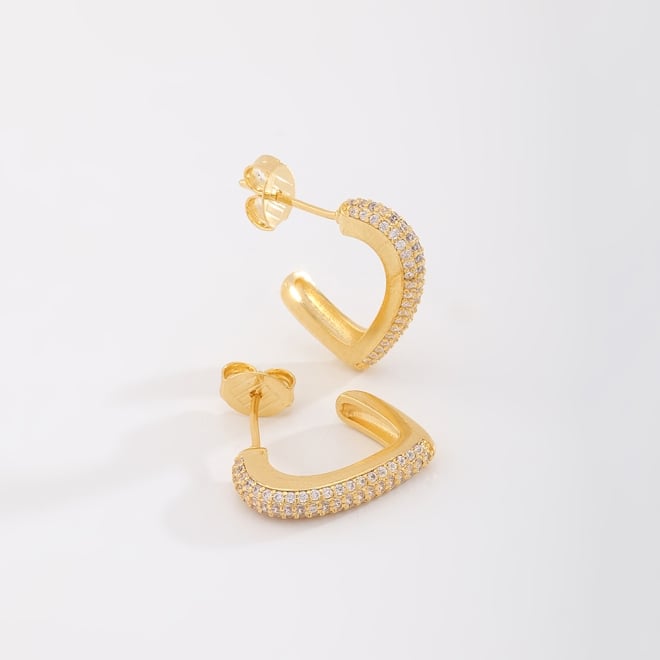 AGL-00040 BRINCO BANHADO A OURO 18K ARGOLA COM TRIPLA FILEIRA DE ZIRCÔNIAS