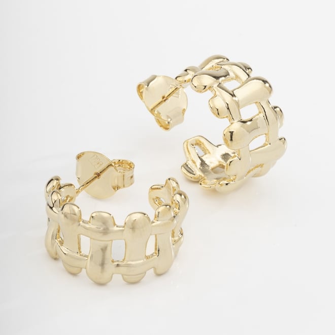 AGL-00181 BRINCO BANHADO A OURO 18K EM FORMATO DE ARGOLA COM DESIGN ENTRELAÇADO