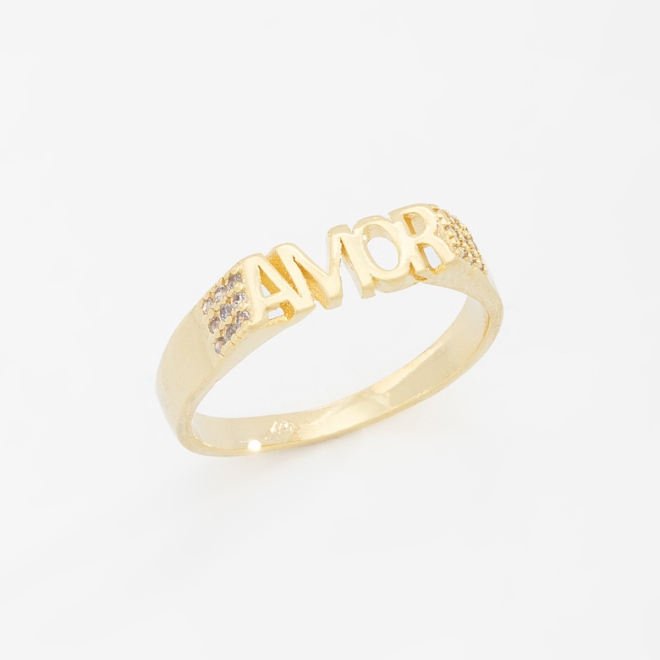 AN-00497 ANEL COM A PALAVRA “AMOR” EM DESTAQUE E DETALHES EM ZIRCÔNIAS