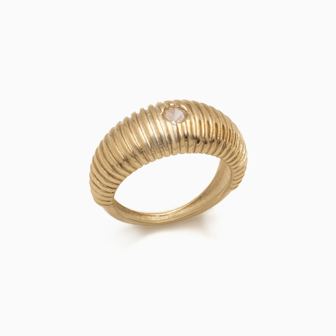 AN-00622 ANEL COM DESIGN CANELADO E ZIRCÔNIA CENTRAL DISCRETA