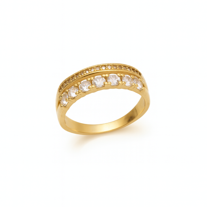 AN-00649 ANEL BANHADO A OURO 18K COM FILEIRA DE ZIRCÔNIAS CRISTAL