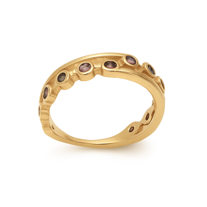 AN-00660 ANEL BANHADO A OURO 18K COM ZIRCÔNIAS COLORIDAS
