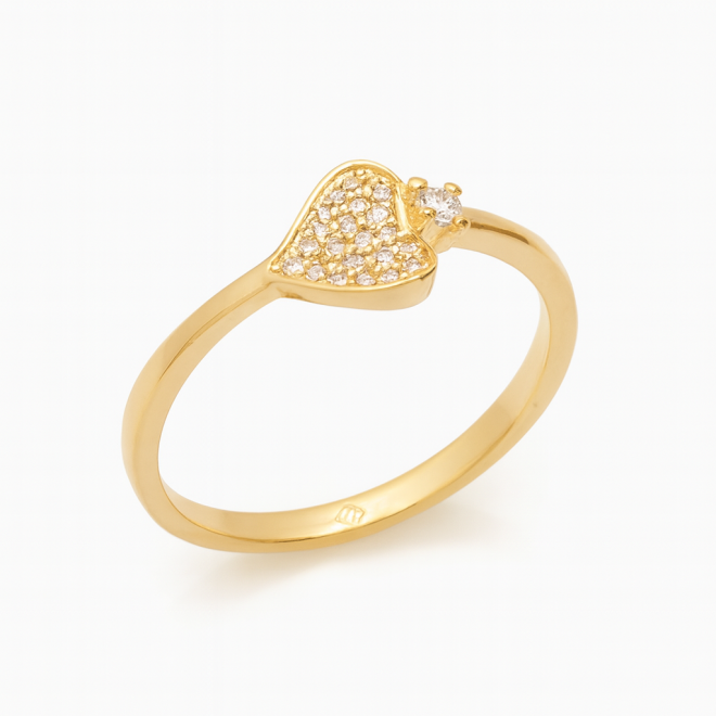 AN-00670 ANEL BANHADO A OURO 18K COM PINGENTE EM FORMATO DE CORAÇÃO