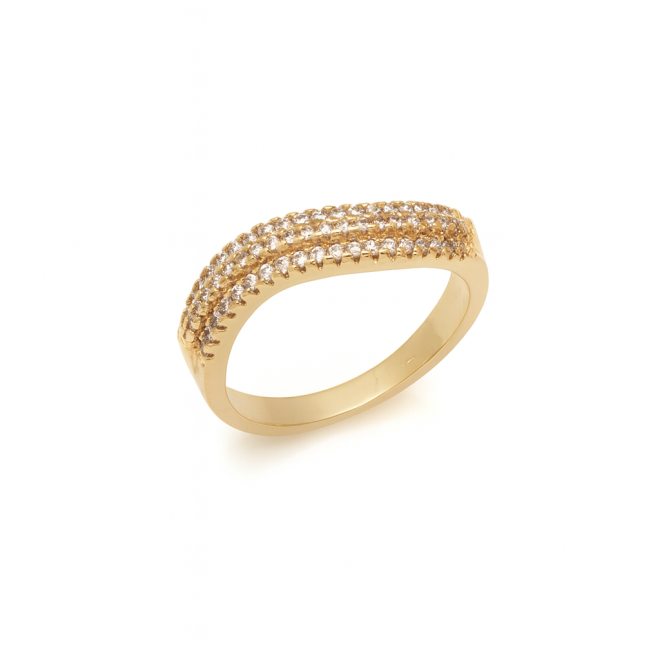 AN-00711 ANEL BANHADO A OURO 18K COM TRIPLA FILEIRA DE ZIRCÔNIAS