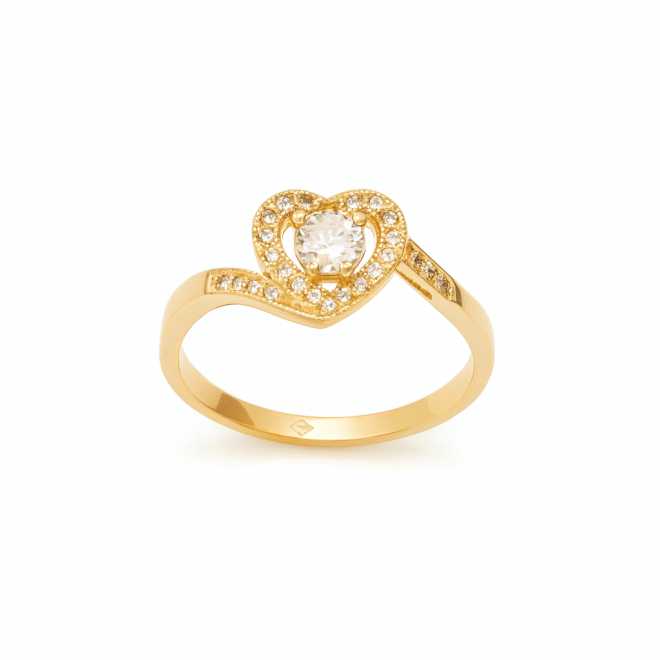 AN-00729 ANEL BANHADO A OURO 18K COM DESIGN EM FORMATO DE CORAÇÃO