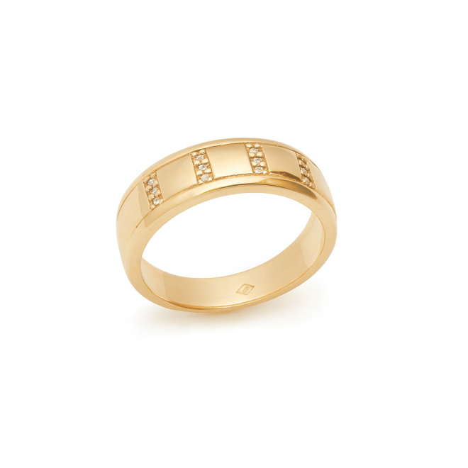 AN-00740 ANEL BANHADO A OURO 18K COM DESIGN CLÁSSICO EM FAIXAS