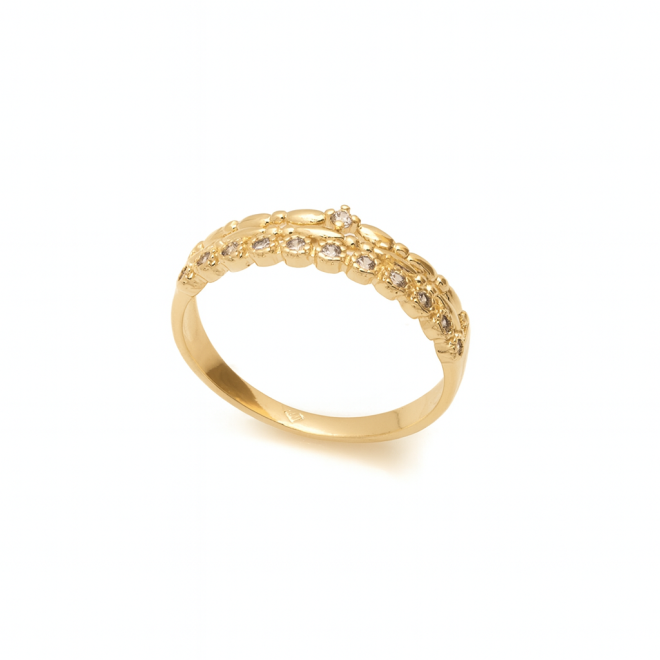AN-00750 ANEL BANHADO A OURO 18K COM DESIGN DELICADO EM FILEIRAS