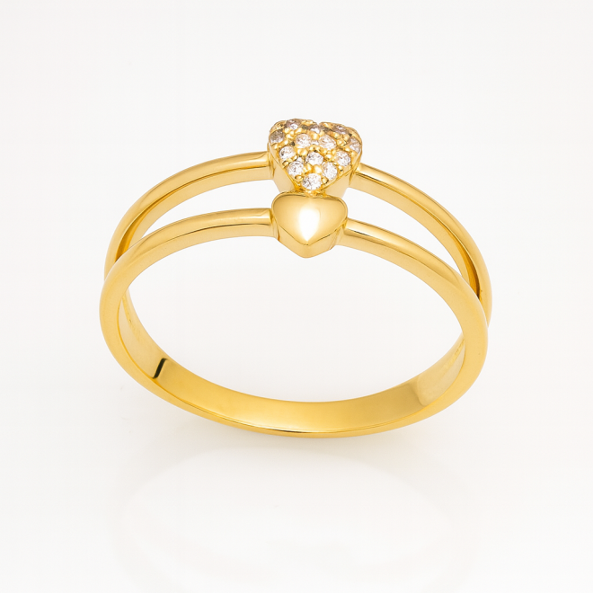 AN-00754 ANEL BANHADO A OURO 18K COM DESIGN DE CORAÇÕES DUPLOS