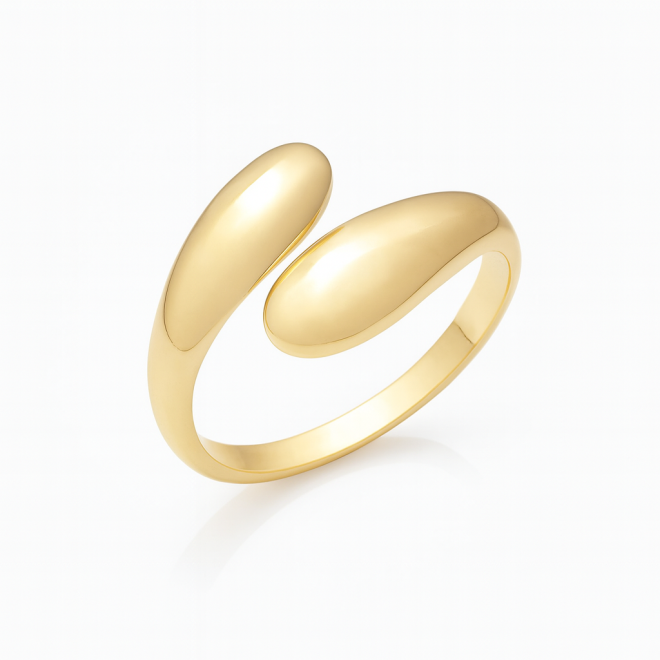 AN-00821 ANEL BANHADO A OURO 18K COM DESIGN ABERTO E EXTREMIDADES ARREDONDADAS