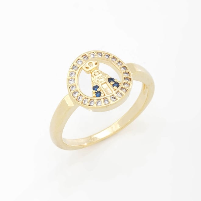 AN-01492 ANEL COM DETALHE DE NOSSA SENHORA EM ZIRCÔNIAS