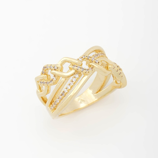 AN-01499 ANEL COM DESIGN ENTRELAÇADO EM ZIRCÔNIAS