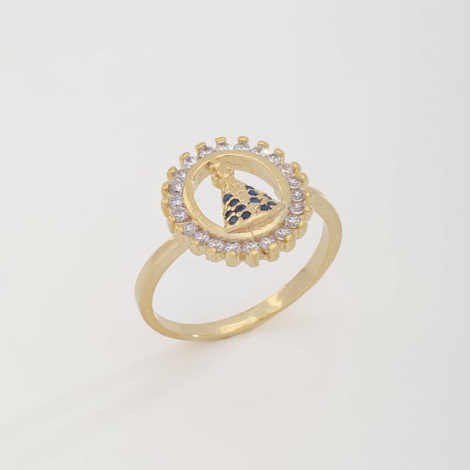 AN-01664 ANEL COM DETALHE DE NOSSA SENHORA EM ZIRCÔNIAS