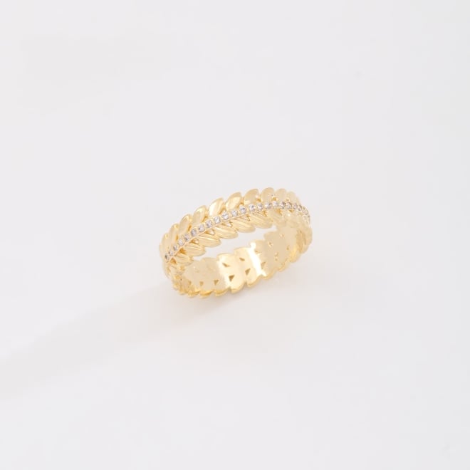 AN-01863 ANEL COM DESIGN DE FOLHAS E DETALHES EM ZIRCÔNIAS