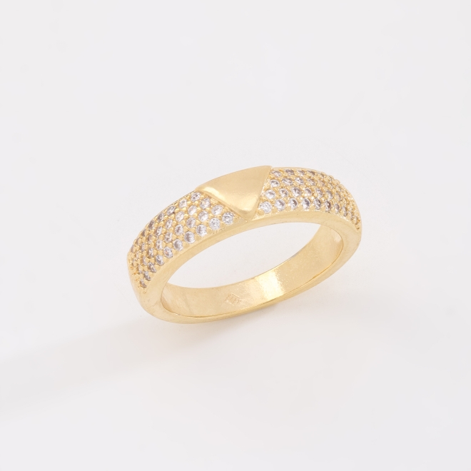 AN-01923 ANEL BANHADO A OURO 18K COM DETALHES CRAVEJADOS EM ZIRCÔNIAS