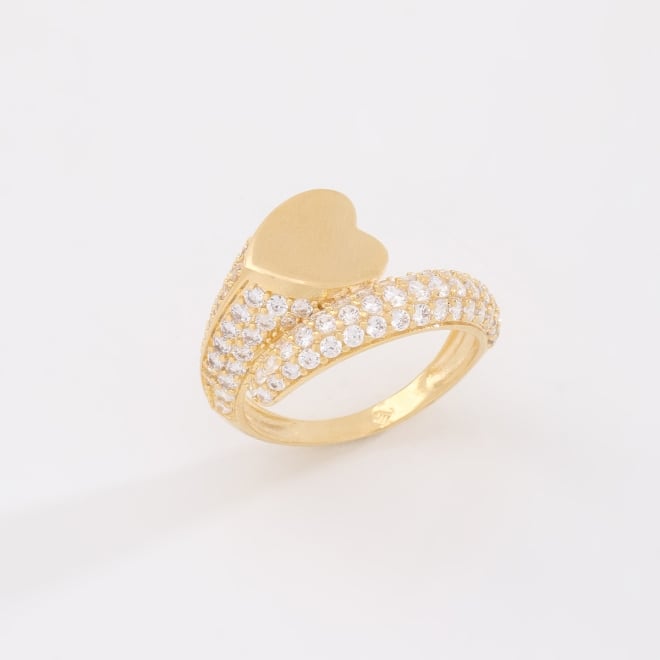 AN-01927 ANEL BANHADO A OURO 18K COM CORAÇÃO E DETALHES CRAVEJADOS
