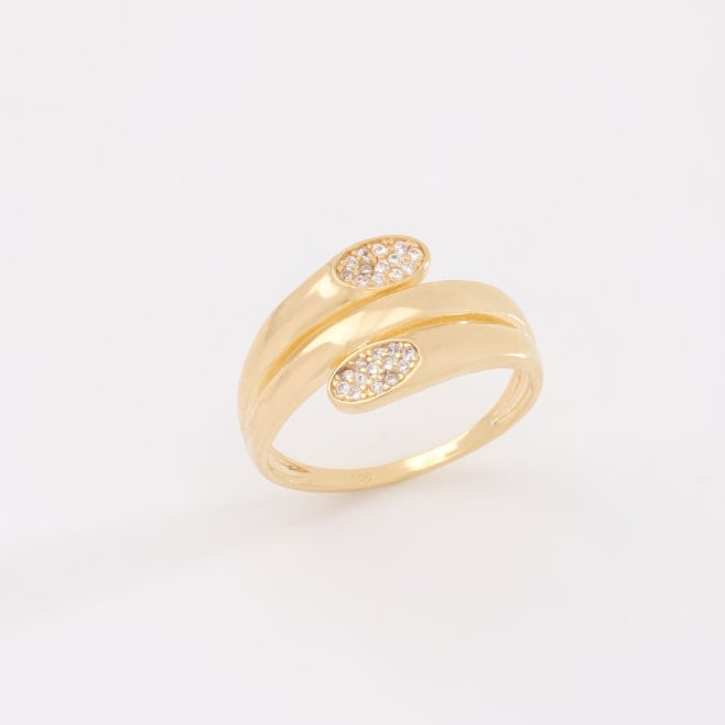 AN-01941 ANEL BANHADO A OURO 18K COM DESIGN MODERNO E DETALHES EM ZIRCÔNIAS