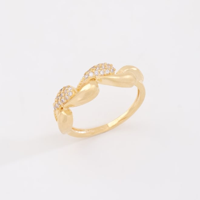 AN-01942 ANEL BANHADO A OURO 18K COM DESIGN ORGÂNICO E DETALHES CRAVEJADOS