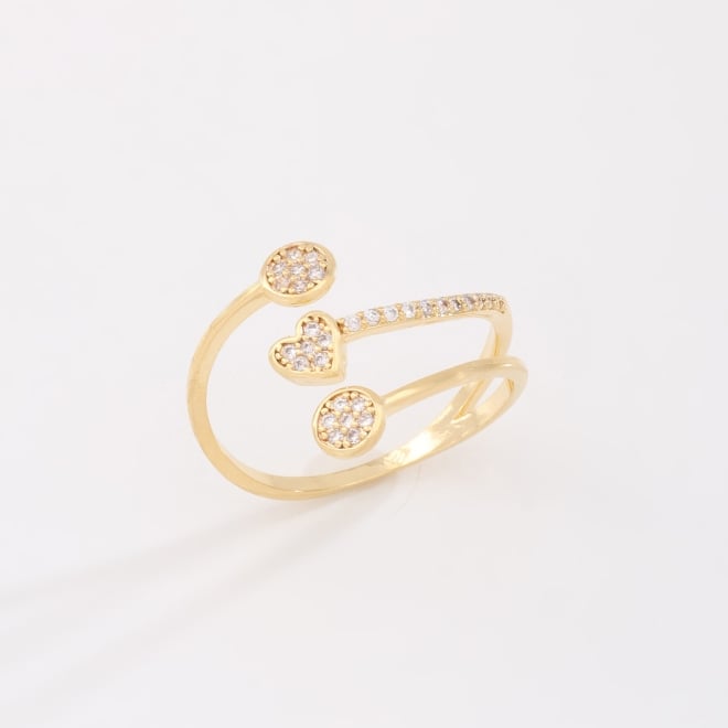 AN-01946 ANEL BANHADO A OURO 18K COM DESIGN ABERTO E DETALHES EM ZIRCÔNIAS