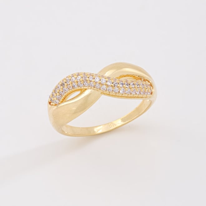 AN-01959 ANEL BANHADO A OURO 18K COM DESIGN INFINITO EM ZIRCÔNIAS