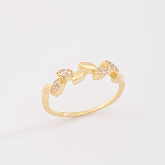 AN-01969 ANEL BANHADO A OURO 18K COM DESIGN DE RAMOS E DETALHES EM ZIRCÔNIAS
