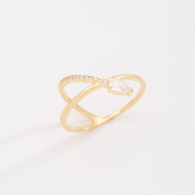 AN-01983 ANEL BANHADO A OURO 18K COM DESIGN DELICADO  EM ZIRCÔNIA  COM NAVETE