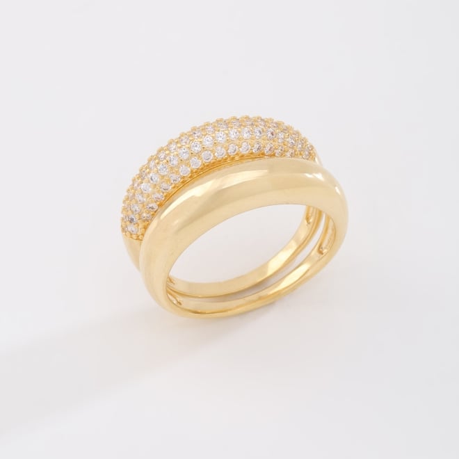 AN-01989 ANEL BANHADO A OURO 18K COM DETALHES CRAVEJADOS EM ZIRCÔNIAS