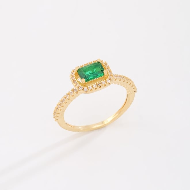 AN-01999 ANEL BANHADO A OURO 18K COM PEDRA RETANGULAR CRAVEJADA EM ZIRCÔNIA