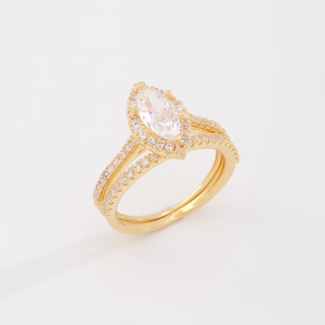 AN-02001 ANEL BANHADO A OURO 18K COM PEDRA DE GOTA E ARO DUPLO