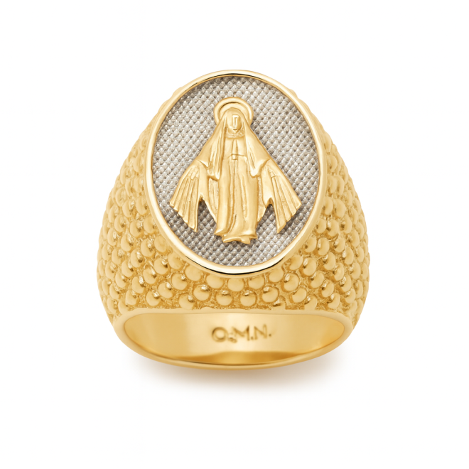 ANR-00811 ANEL BANHADO A OURO 18K COM IMAGEM DE NOSSA SENHORA DAS GRAÇAS EM ALTO RELEVO