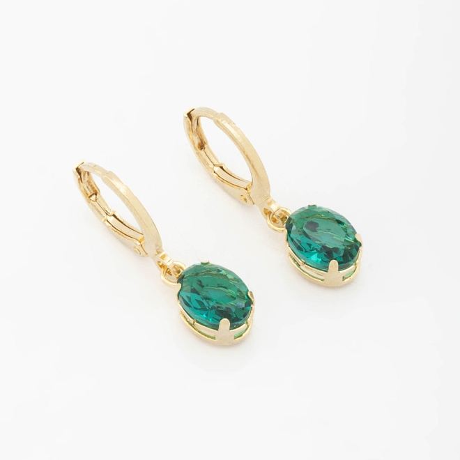 AQ-00019 BRINCO ARGOLA CLICK BANHADO A OURO 18K COM PINGENTE DE PEDRA OVAL