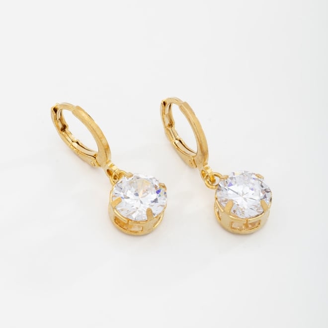 AQ-00022 BRINCO BANHADO A OURO 18K EM FORMATO DE ARGOLA COM PINGENTE DE ZIRCÔNIA