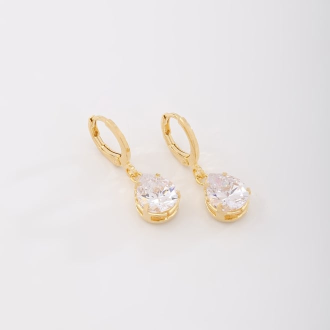 AQ-00024 BRINCO BANHADO A OURO 18K DE ARGOLA COM PINGENTE DE ZIRCÔNIA EM GOTA