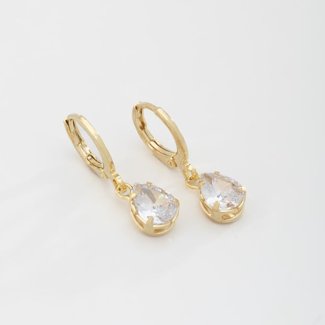 AQ-00034 BRINCO BANHADO A OURO 18K EM FORMATO DE ARGOLA COM PINGENTE DE ZIRCÔNIA EM GOTA