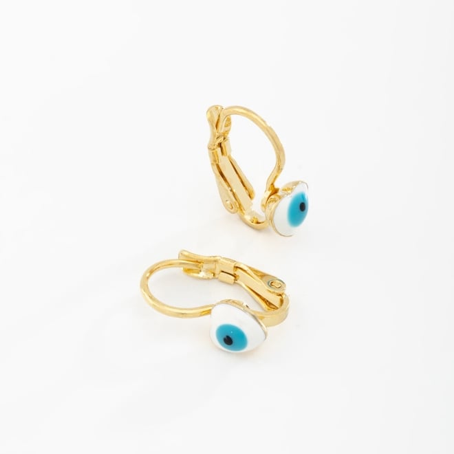 AQ-00048 BRINCO BANHADO A OURO 18K EM FORMATO DE GANCHO COM OLHO GREGO
