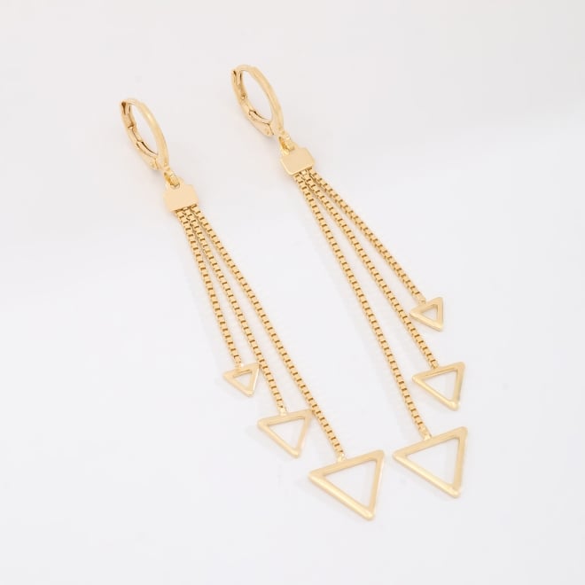 AQ-00058 -BRINCO BANHADO A OURO 18K DE ARGOLA COM CORRENTES PENDENTES GEOMÉTRICOS