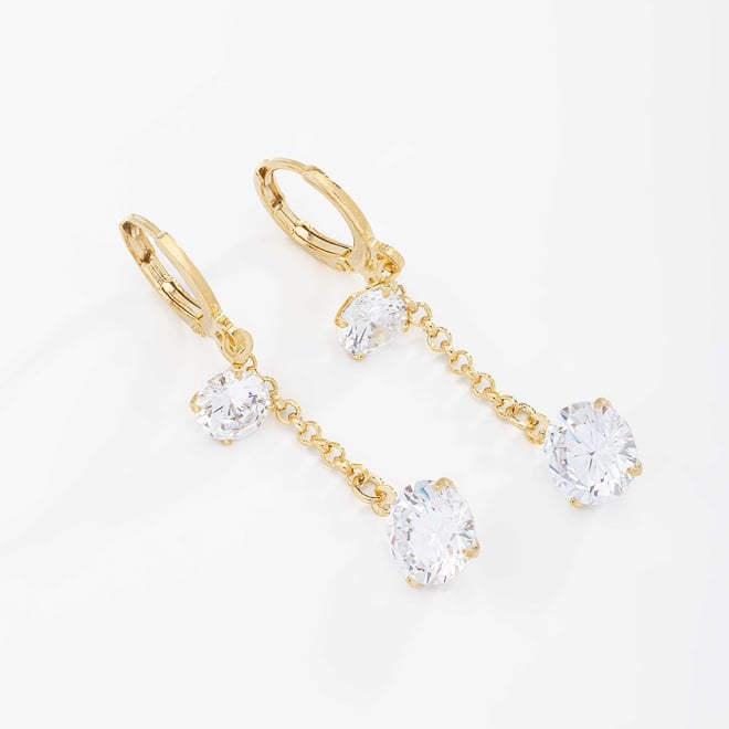 AQ-00150 BRINCO ARGOLINHA CLICK BANHADO A OURO 18K COM PINGENTES DE ZIRCÔNIAS